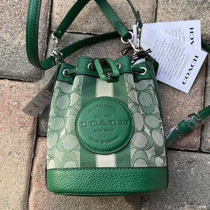 Coach Mini Dempsey Bucket Bag In Signature Jacquard With Stripe And Coach Patch